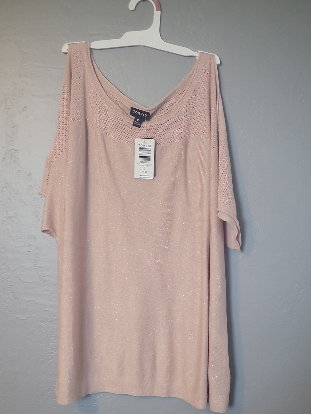 torrid Light Blush Pink Shimmery Cold-Shoulder Knit Top